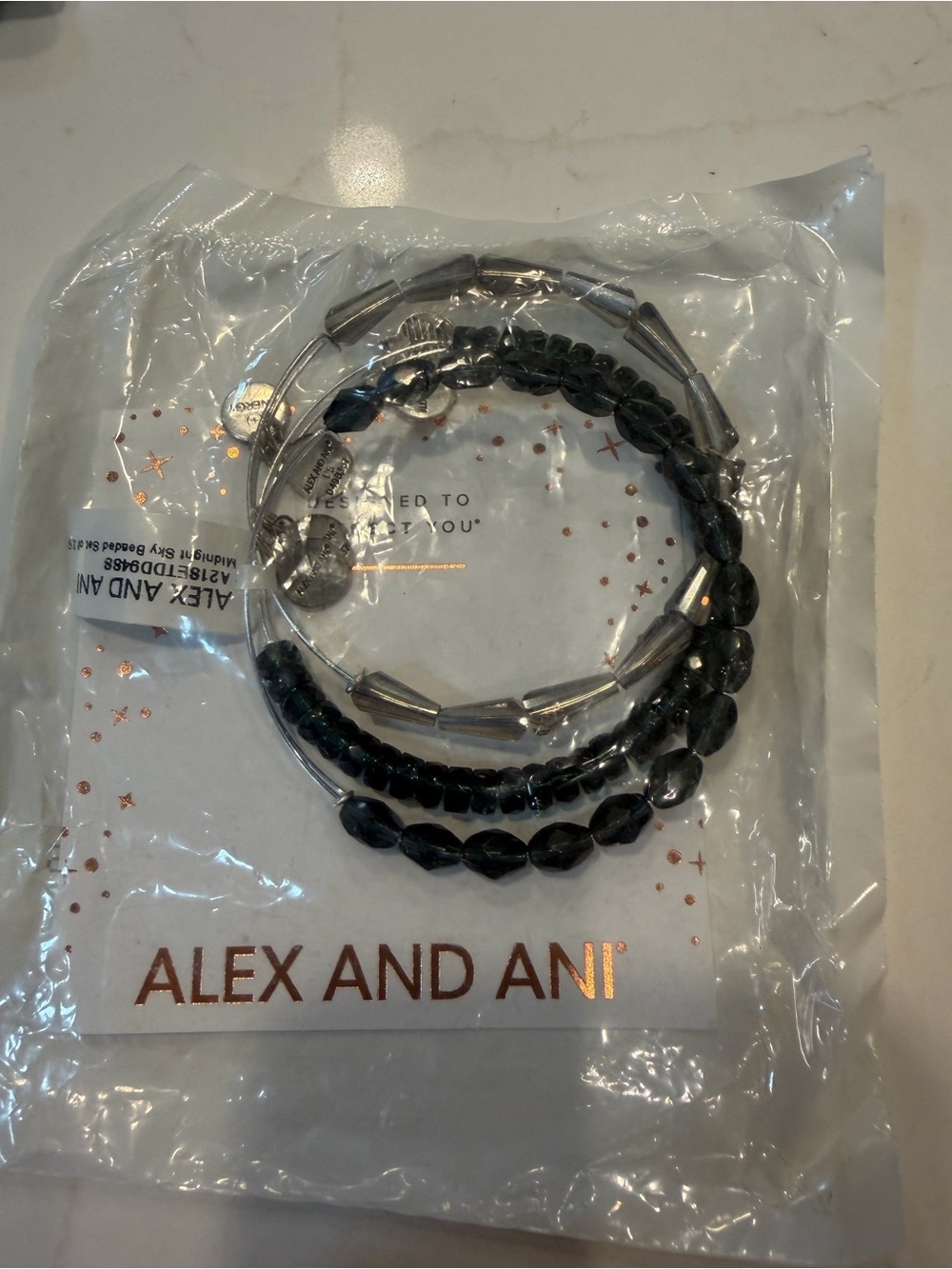 Alex and Ani Black and Silver Coil Bracelet Set